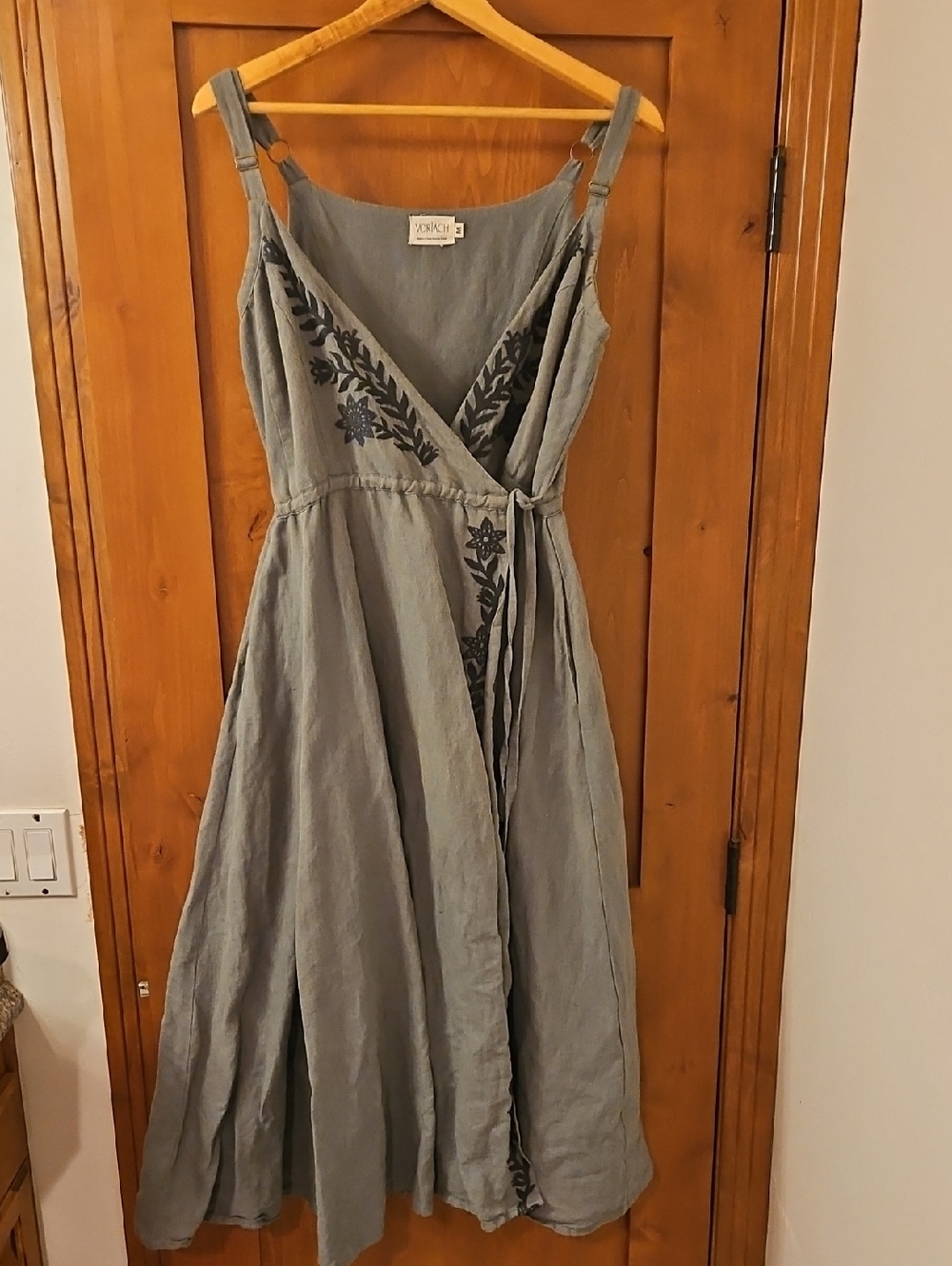 "Gisela" Sage Embroidered Wrap Midi Dress by Voriagh